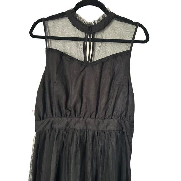 ModCloth Dress Womens Size L Black Sleeveless Tulle Embroidered Roses Mesh Midi - Picture 2 of 15